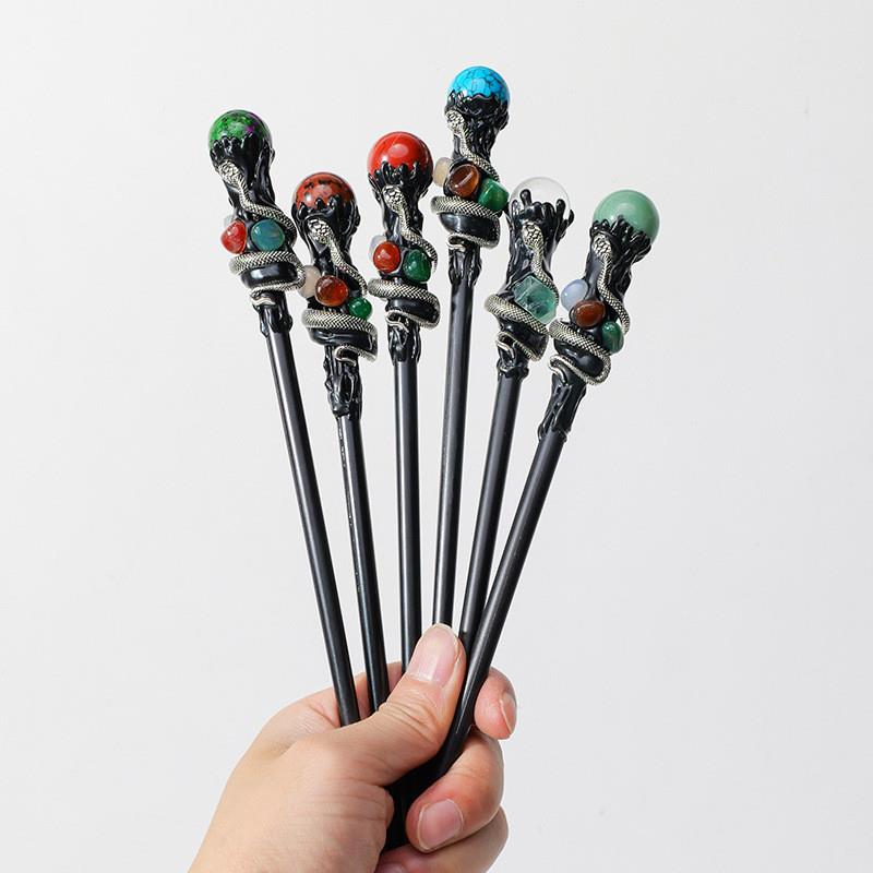 Natural crystal ball magic wands, hand-made Halloween decora