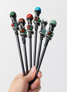 Natural crystal ball magic wands, hand-made Halloween decora