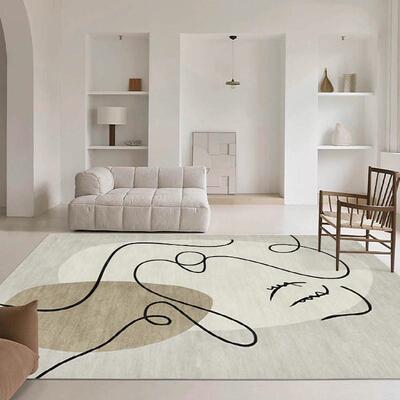 In Northern Europe, an abstract linen living room carpeted s