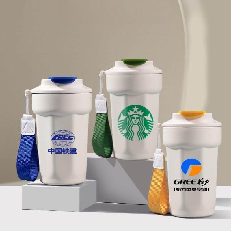 The box of coffee cups is custom-made for the employees gra