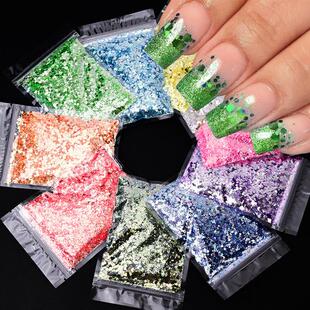 50g mixed-size powdered nails decorated on a hexagonal PET f