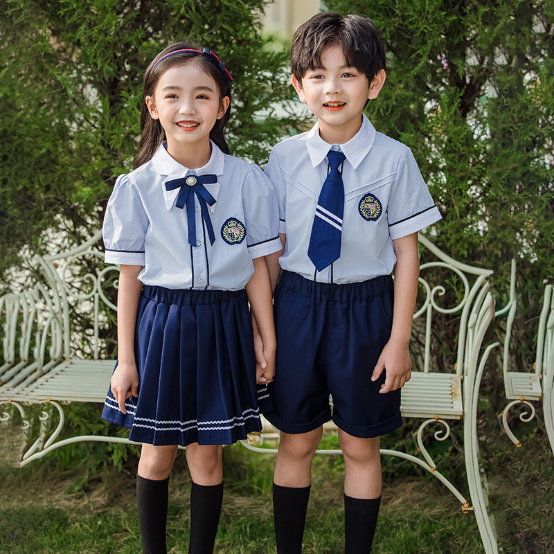 幼儿园园服夏装小学生校服六一节合唱毕业照班服短袖表演服英伦风