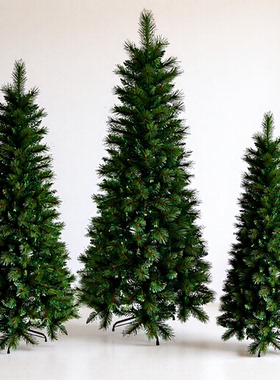 新款跨境松针尖头PVC混合圣诞树绿色铅笔仿真树酒店家用节日装饰