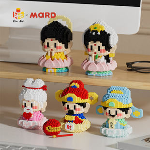 国潮积木微颗粒财神爷月老小神仙系列益智拼装代发批