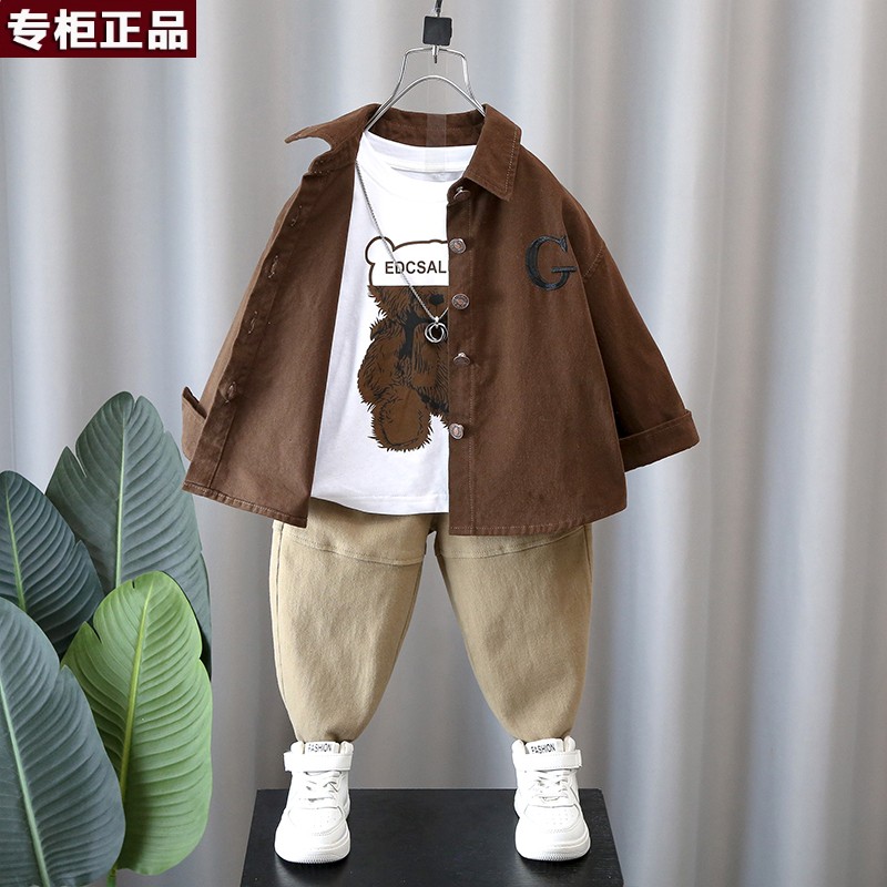 韩国AS品牌男童春装衬衫套装2026新款小童洋气长袖衬衣春秋儿童帅