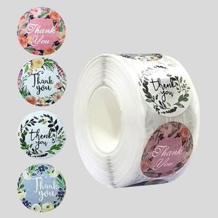 Roll of floral decorative thank you stickers, envelope seals