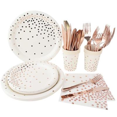 Rose Gold Party Disposable Tableware Paper Cup Plate Napk Bi