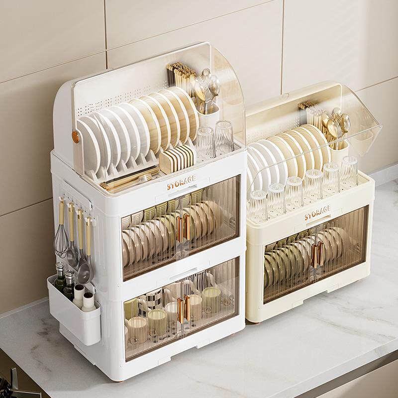 Multi-layer Plastic Dish Rack for Kitchen Cabinet, Utensil S
