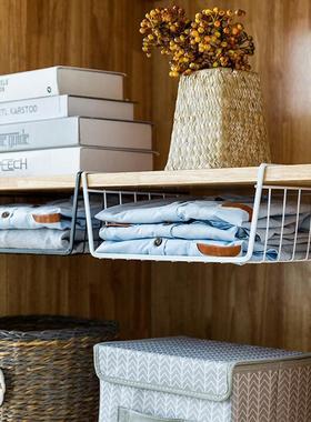 Kitchen cabinet shelf under-hanging basket, wardrobe storage