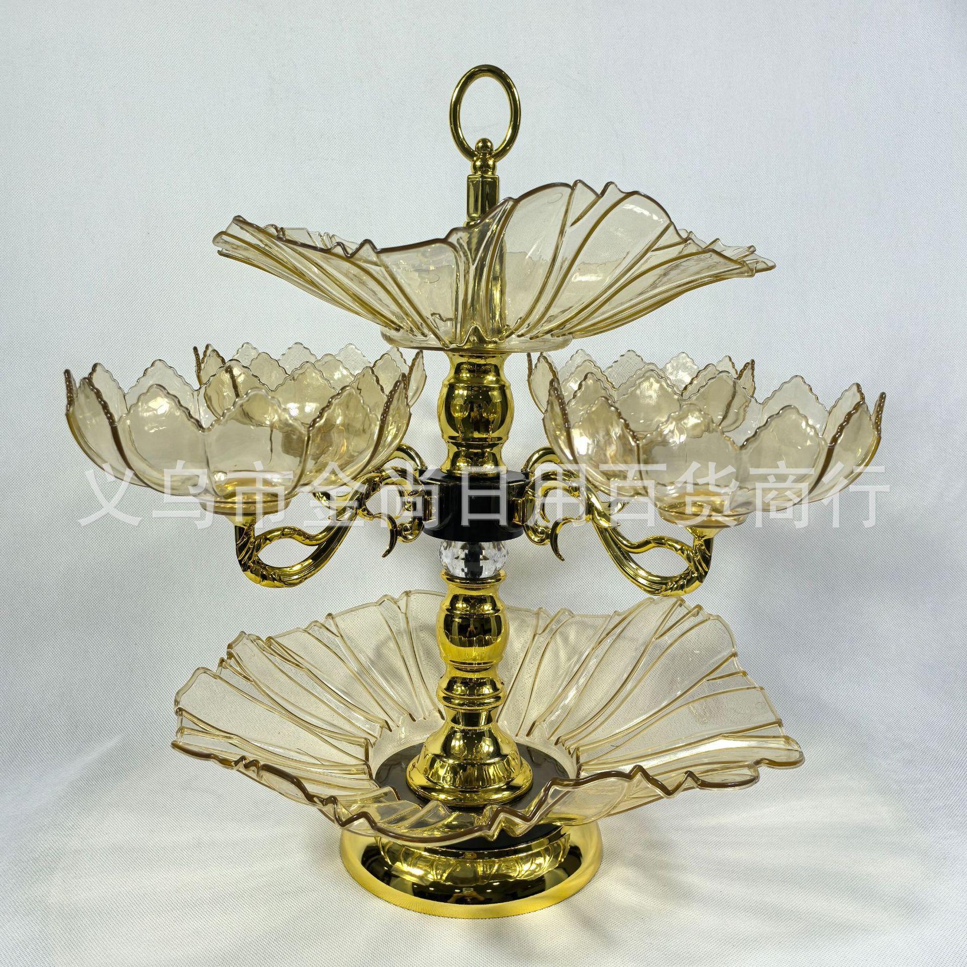 Living room coffee table decor: fruit platter, candy and dri