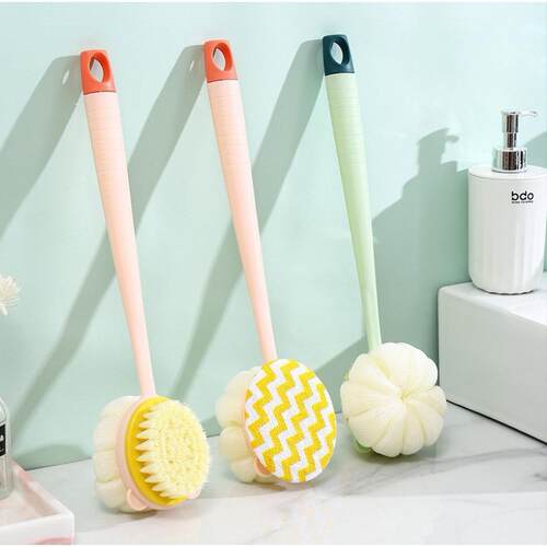 Dual-color long-handle double-sided bath brush for scrubbing