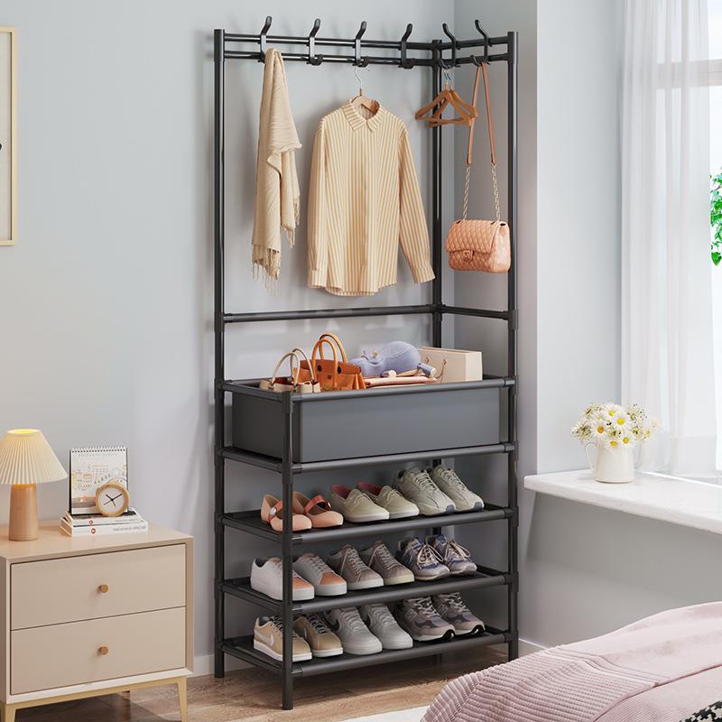 Corner Floor Standing Coat Rack with Shoe Shelf - All-in-One