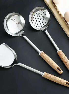 Wooden Handle Stainless Steel Cooking Utensil Set - Heat Res