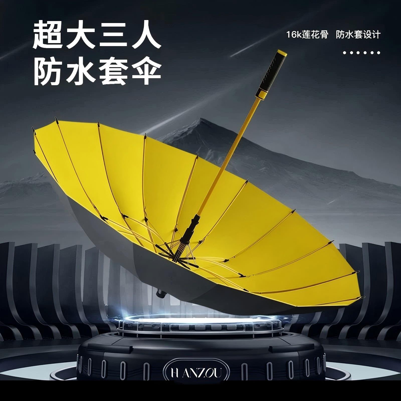 8-Rib Automatic Long Handle Straight Umbrella with Enlarged