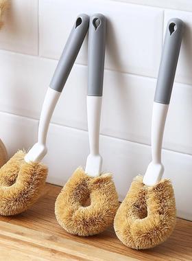 Long-handled coconut fiber pot brush for household kitchen c