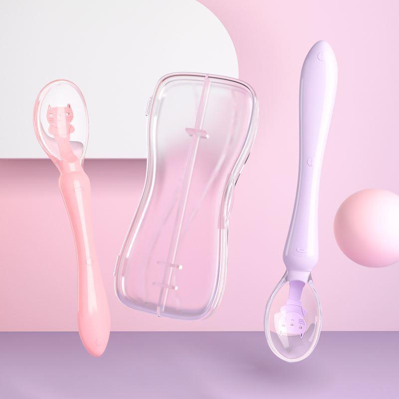 Soft Silicone Baby Spoon with Storage Box Temperature Sensin