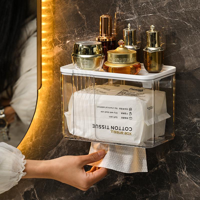 Wall-mounted facial tissue storage box for the bathroom, toi