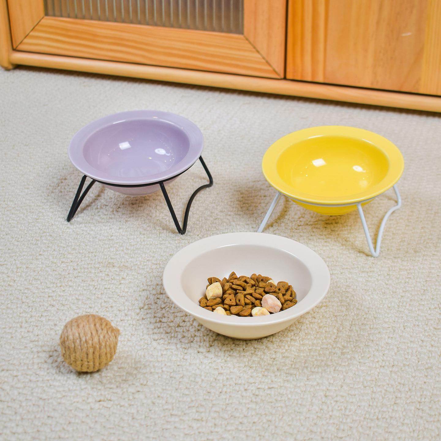 Ceramic Cat Bowl and Dog Bowl Set, Dual Feeding Bowls for Ne