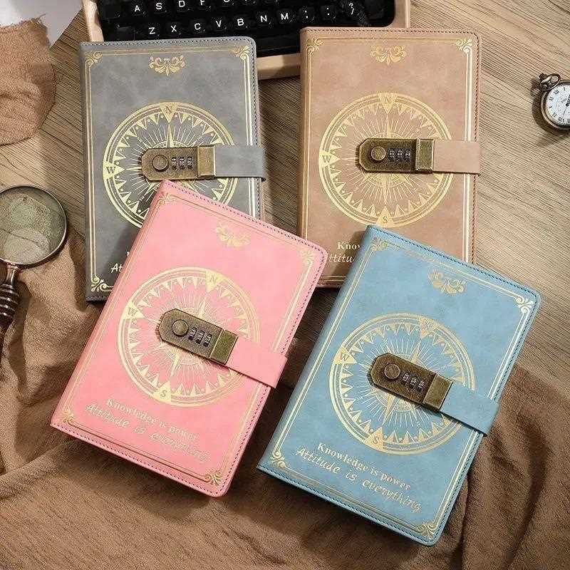 A5 200 Pages Notebook Retro Password Book with Lock Diary Bi