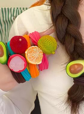 Cute fruit hair ties, dopamine-style girly hair ropes, elast