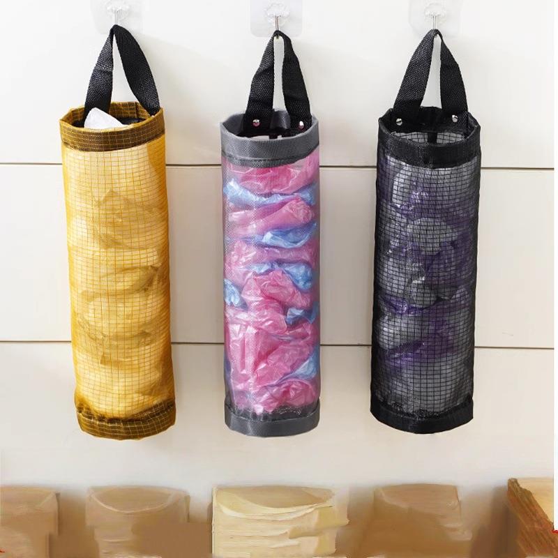 Wall-mounted trash bag storage organizer for kitchen plastic