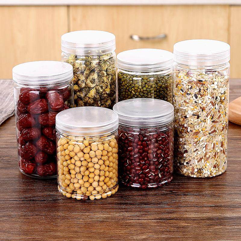 Clear Lid PET Airtight Jars, Empty Plastic Bottles, Food-Gra