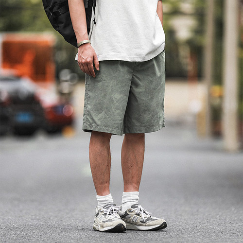 超柔格纹日系夏季户外织带工装直筒裤男休闲五分短裤潮