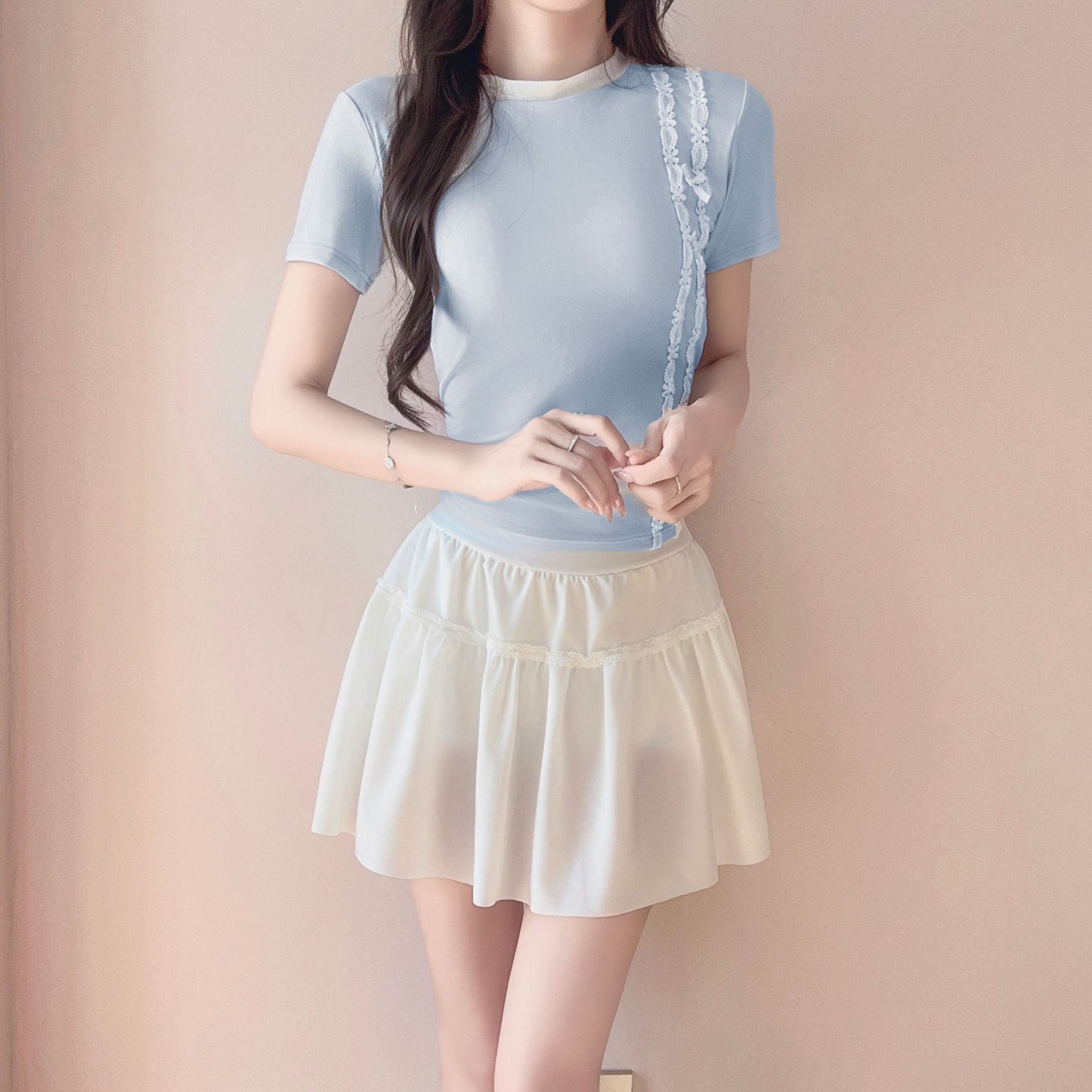 甜美夏季女两件套百褶短裙泳衣女