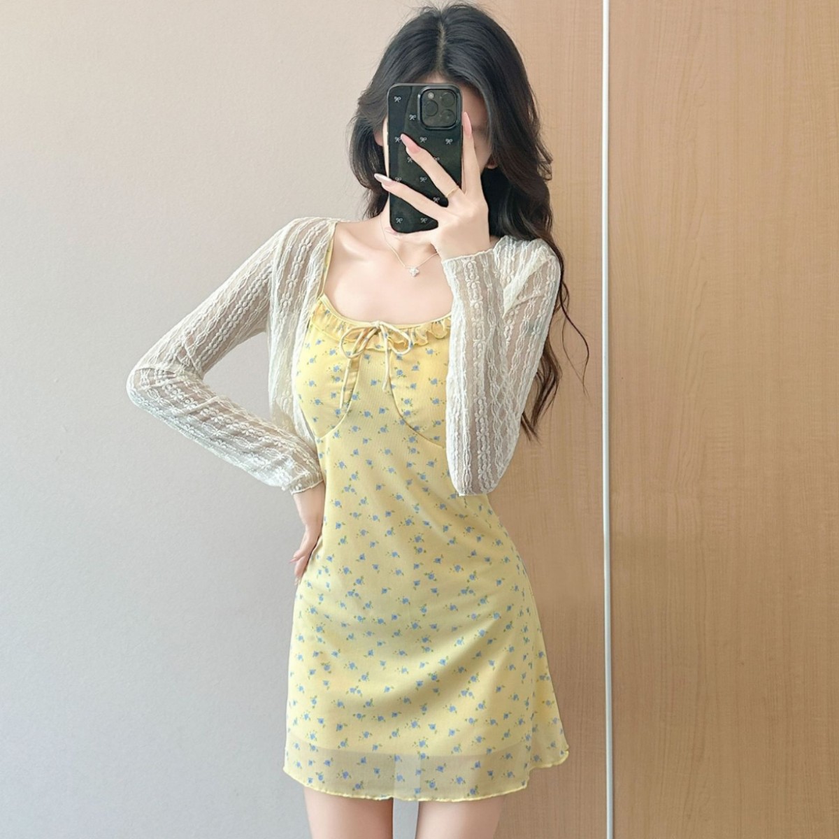 纯欲碎花防晒显瘦裙式连体泳衣女