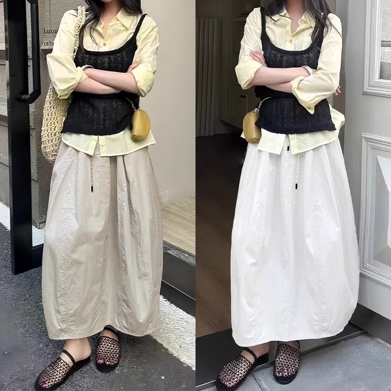 夏季少女风高腰百搭南瓜半身裙女