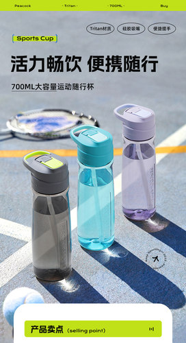 目立康日本Peacock孔雀联名运动水杯 高颜值Tritan吸管杯子水壶