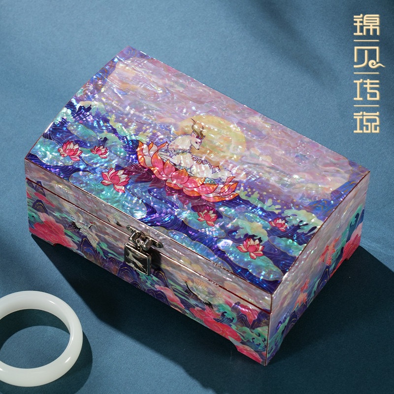 螺钿漆器首饰盒项链手镯戒指收纳盒三金嫁妆盒结婚礼物生日礼品图片