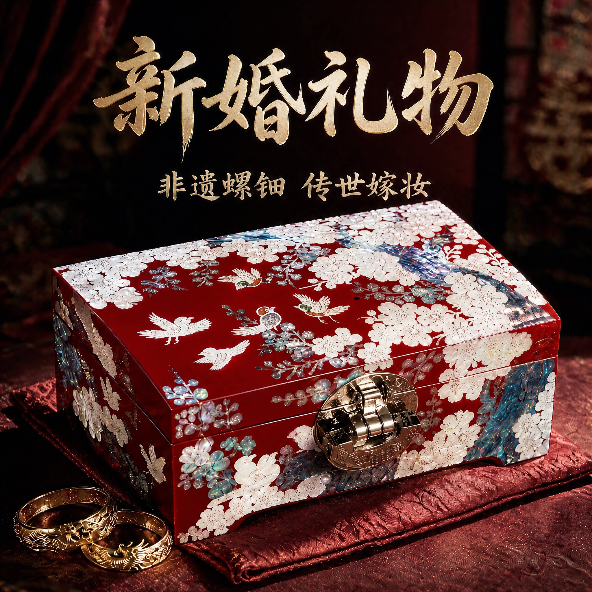 螺钿漆器首饰盒结婚礼物木质高档图片