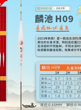 新品 麟池H09 宋杰麟 池钓 野钓 黑坑 混养鱼情，长身漂孔雀羽漂