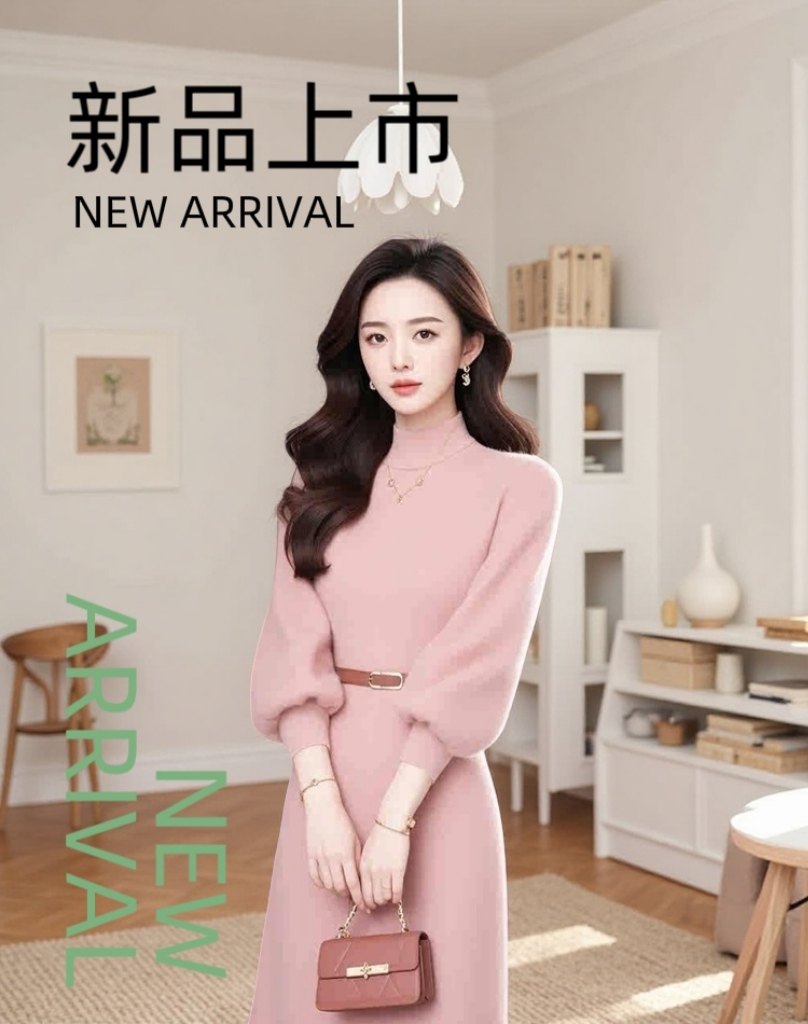 时尚减龄通勤秋冬季高端气质名媛女神范高级感白色高领法式连衣裙