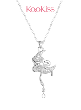 KooKiss璀璨月光蝴蝶结闪钻可晃动项链少女甜酷学生休闲百搭项链