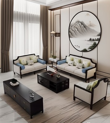 现代简约新中式沙发组合乌金木