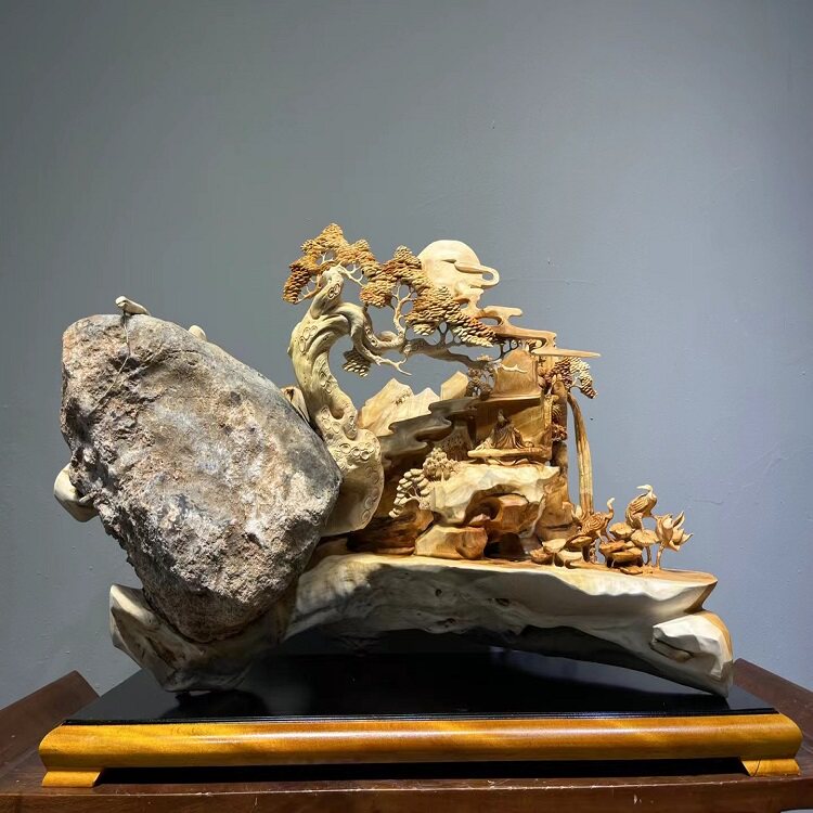 山水木雕崖柏摆件玄关根雕风景
