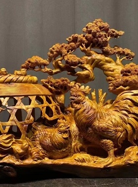 动物鸡整体随型雕刻崖柏香味浓