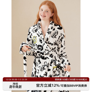 明星同款 情侣睡衣 RooMance汝曼司原创涂鸦法兰绒加厚睡袍男女冬季