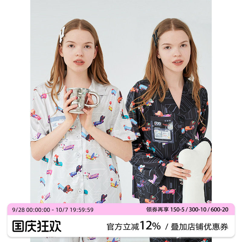 汝曼司男女冰丝原创腊肠犬印花