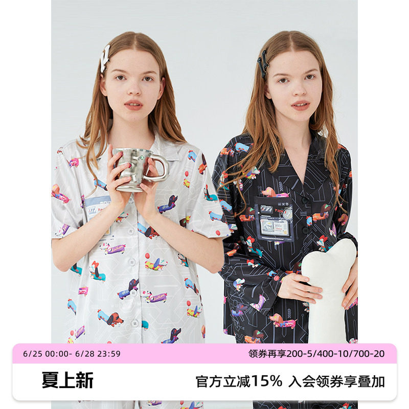 汝曼司男女冰丝原创腊肠犬印花