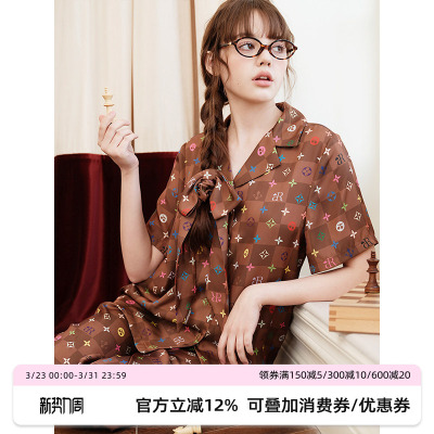 汝曼司原创经典老花仿醋酸睡衣女