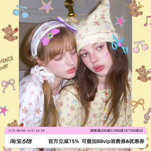 RooMance汝曼司原创熊仔电台弹力华夫格大肠发圈女弹力发带猫耳帽