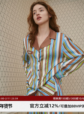 汪苏泷同款 RooMance汝曼司 原创条纹睡衣女款秋冬绸缎家居服套装