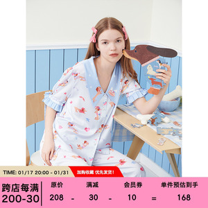 RooMance汝曼司 原创腊肠狗印花睡衣女秋冬冰丝可外穿家居服套装