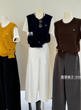 ternal.西子-拼接配标六羊毛短袖针织衫(配腰包)（含6羊毛）m1195