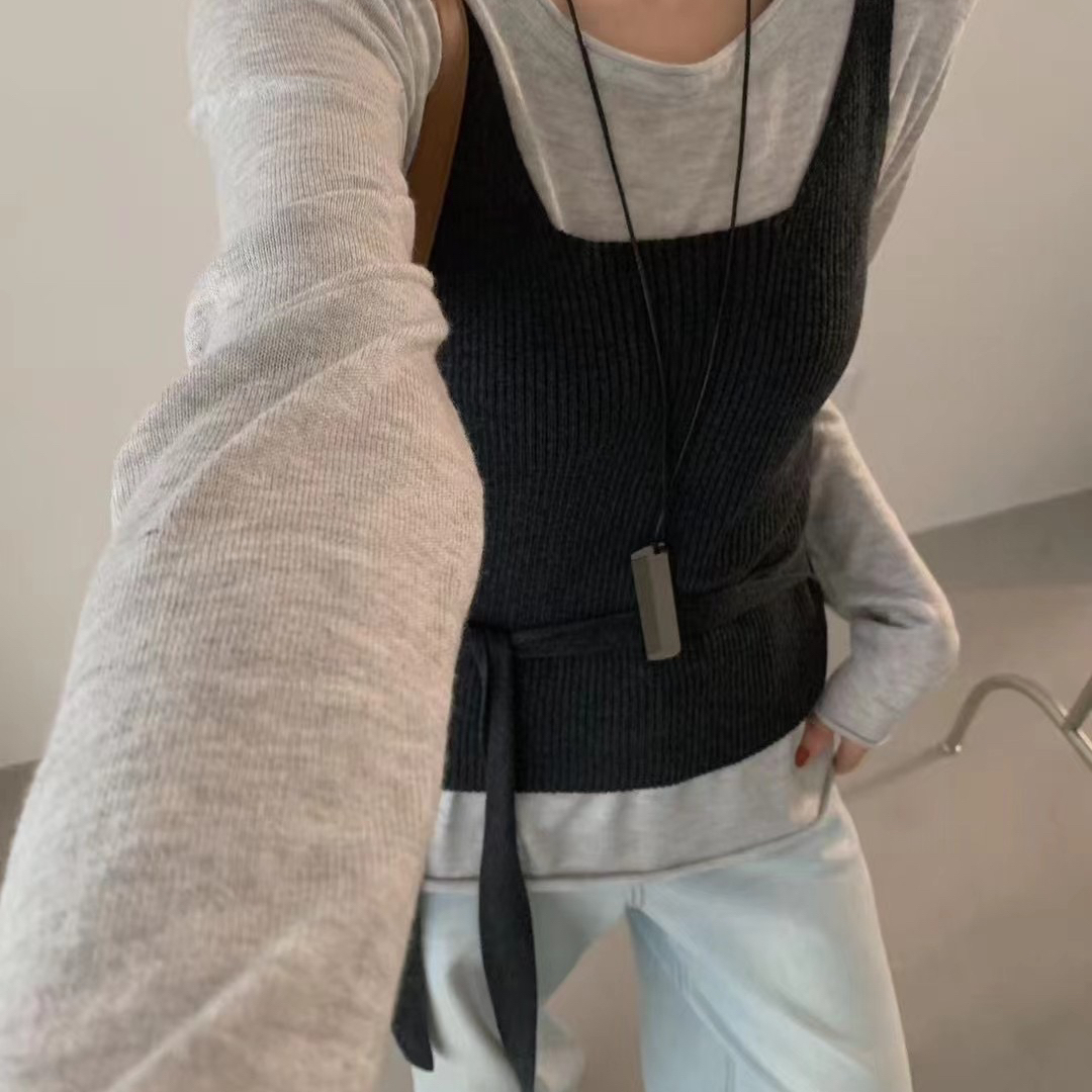 eternal.西子-百搭针织衫+绑带不挑人针织马甲套装(含6羊毛)m1189