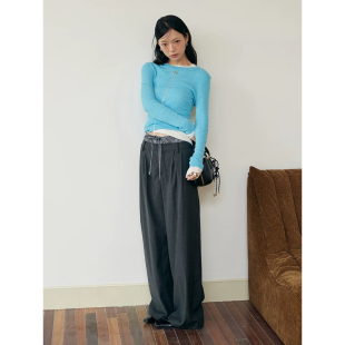 1108 新 休闲裤 高腰格纹拼接阔腿舒适时尚 LHHH bella1998