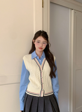 TOP CHAN LIN -款衬衫拼接洋气上衣学院减龄显瘦假两件衬衫J25178